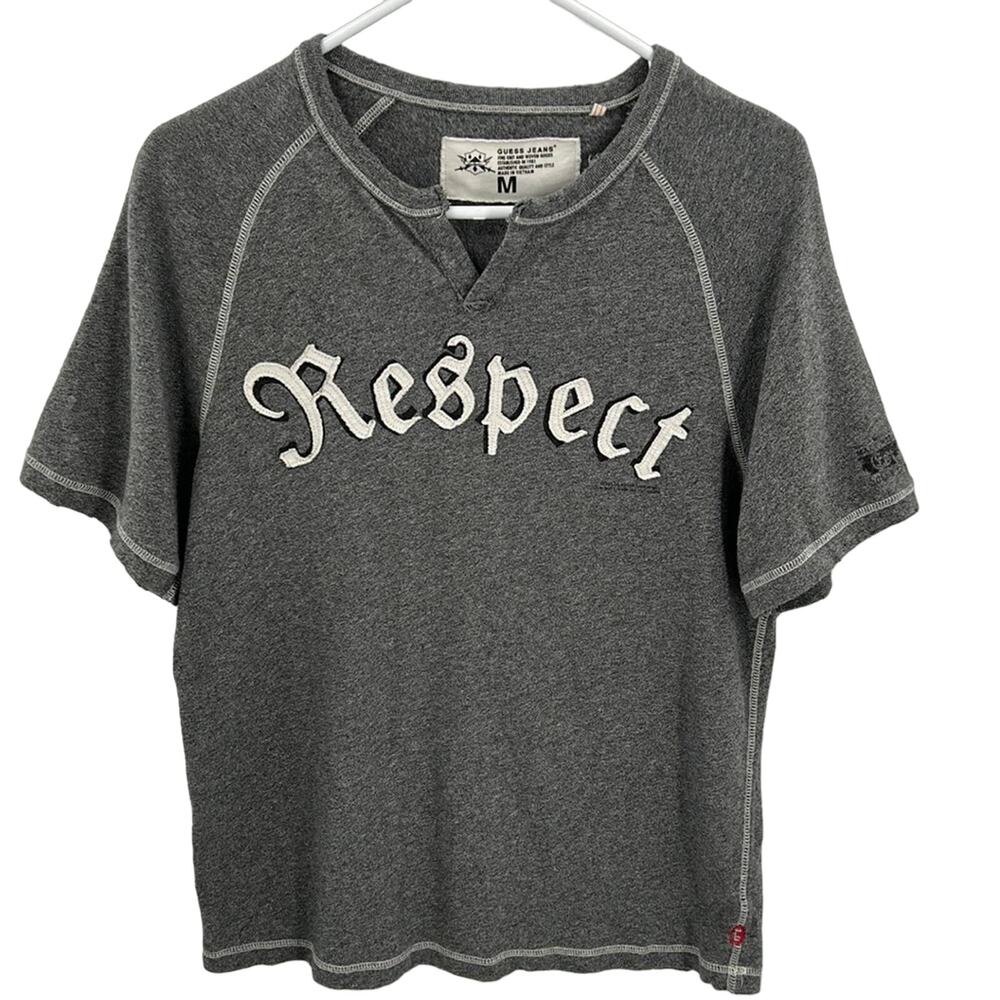 Guess Women's Gray Short Sleeve V Neck Pullover Tee Size Medium
